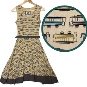 Effies Heart Trolley Sleeveless A-line Dress Womens XS Retro Rockabilly Unique